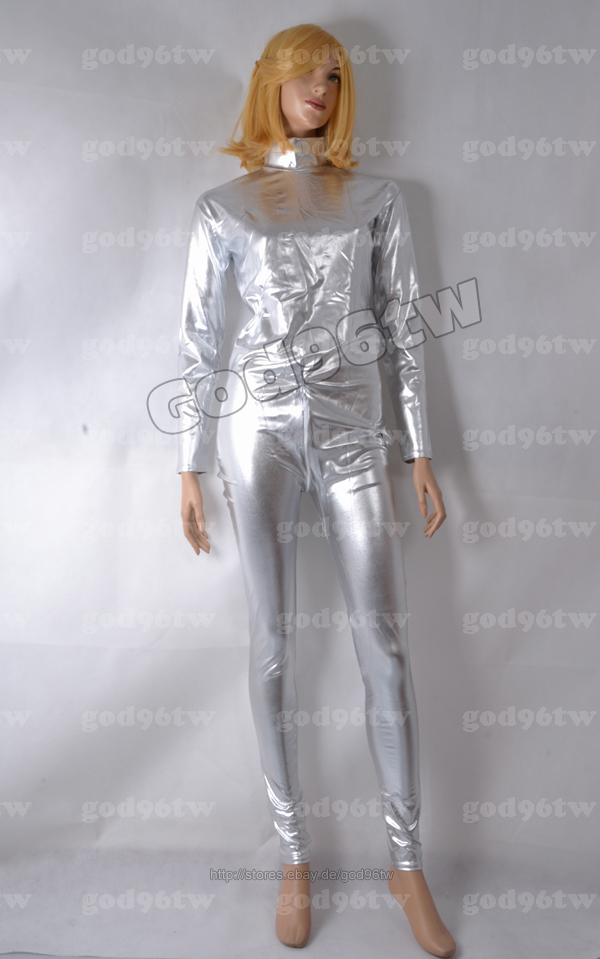 100 New Metallic Shiny Lycra Catsuit Ganzanzug Zentai Bodysuit Silver Ebay 5370