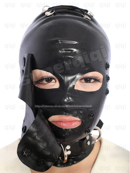 New Latexrubber08mm Goggles And Maskshoodcostumecatsuitblacksuitlace Up 7999 Picclick 9613