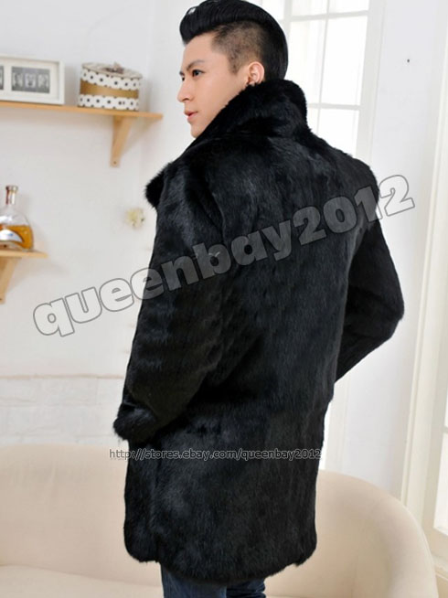 Men's 100% Real Rabbit Fur Long Coat Jacket Overcoat Outwear Fox Fur ...