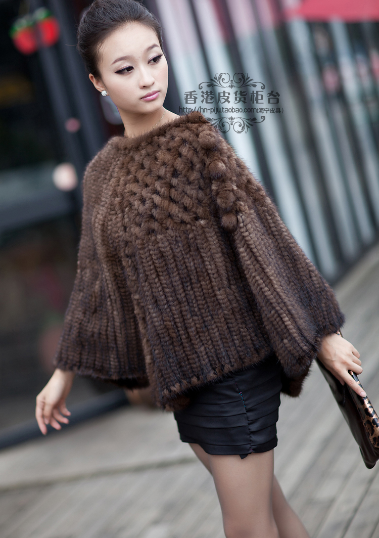 100% Real Genuine Knitted Mink Fur Poncho Stole Cape Jacket Coat Ladies ...