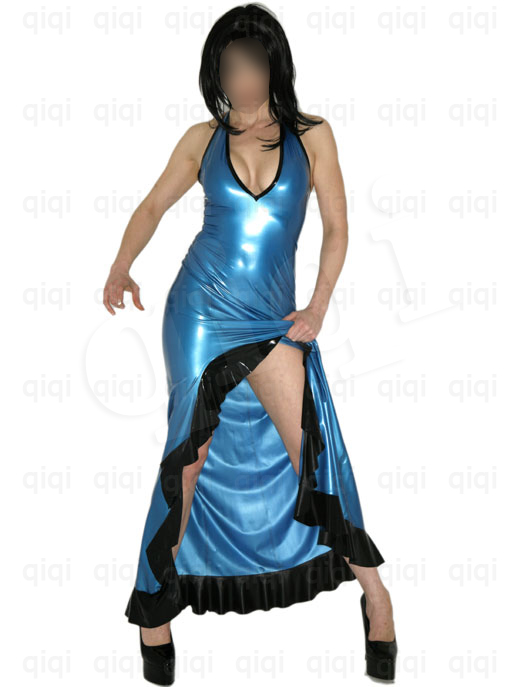 Latex (rubber) metallic blue Dress 0.45mm suit catsuit  