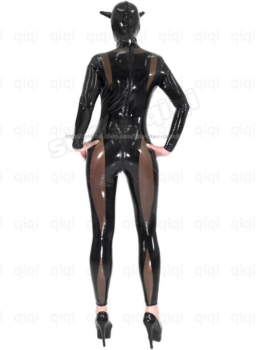 Latex Rubber Devil Catsuit 45mm Suit Unique Black Hood Ebay