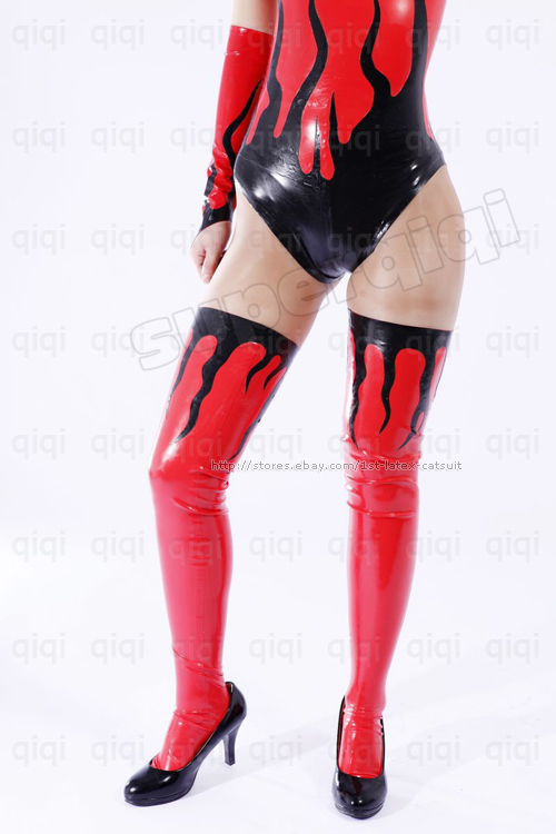 Latex (rubber) Flame Outfits Suit Catsuit Leotard Glove  