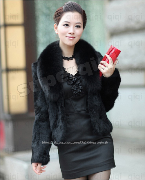 100% Real Genuine Rabbit Fur Big Fox Collar Coat Wearcoat Outwear 