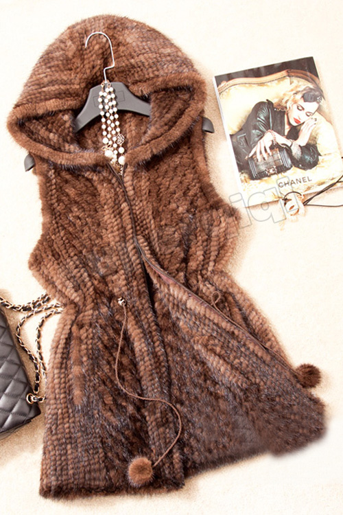 mink vest with hood